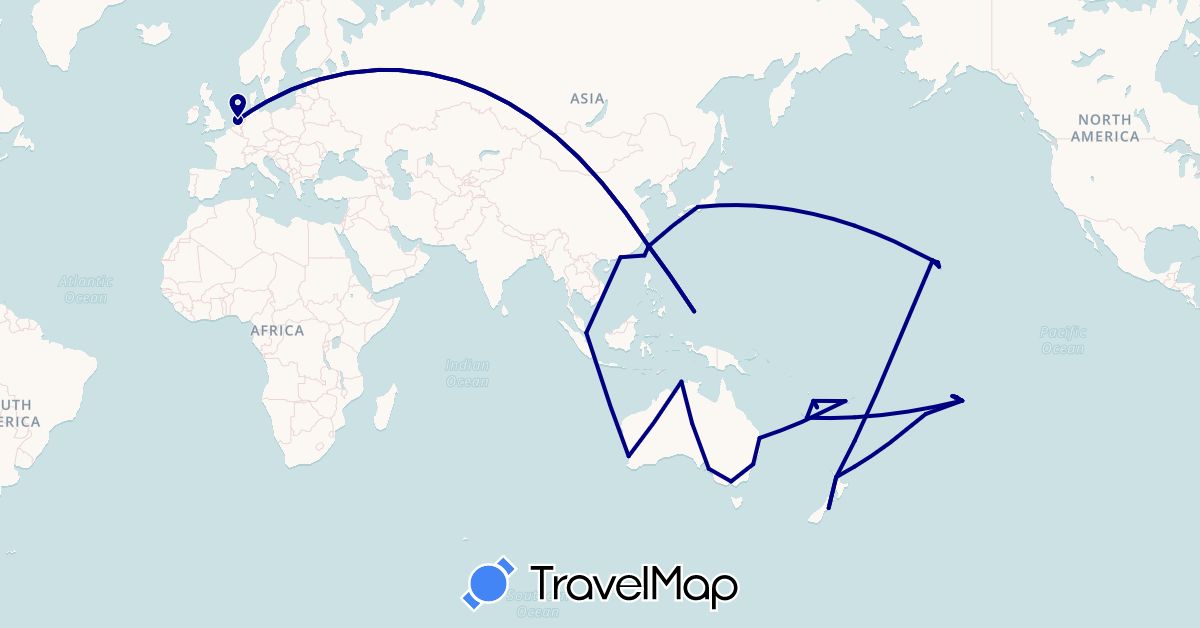 TravelMap itinerary: driving in Australia, Cook Islands, China, Fiji, France, Japan, Netherlands, New Zealand, Palau, Singapore, Taiwan, United States, Vanuatu (Asia, Europe, North America, Oceania)
